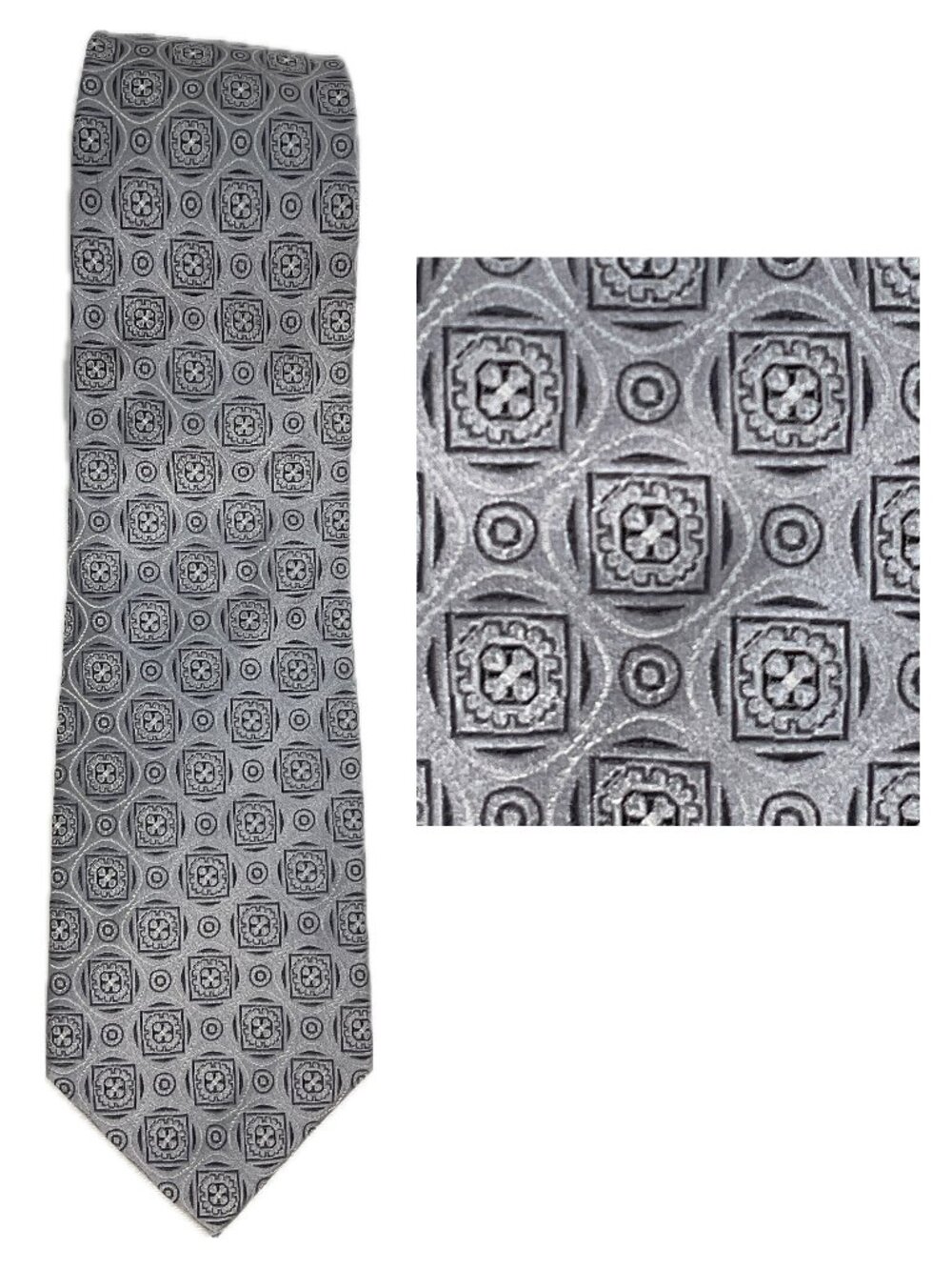 Bachrach 100% Silk Tie Mens Silver Grey Black Geometic